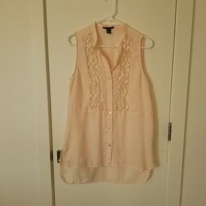 Light Pink Button Up Tunic w/Lace and MOP Buttons